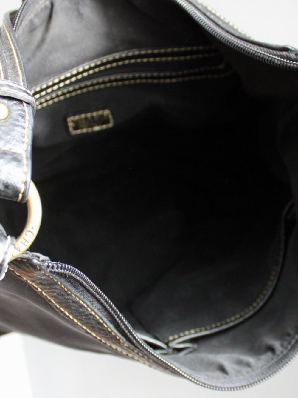 Chaps by Ralph Lauren VTG Y2K Leather Hobo Shoulder Bag Black Zipper Flap Snap - Picture 8 of 8